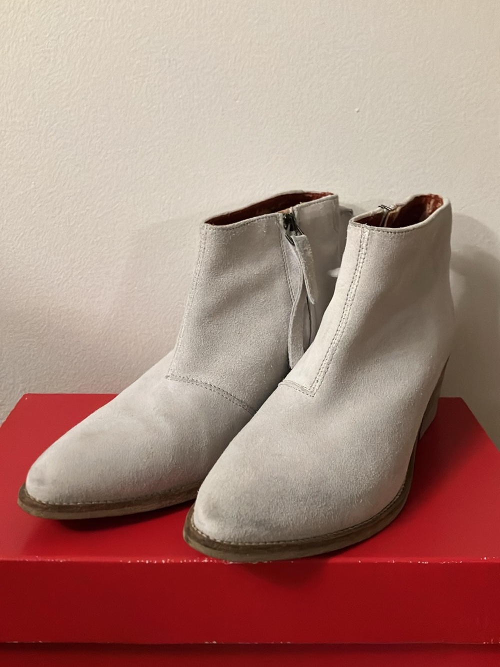 Liebeskind Light Gray Suede Ankle Booties with Side Zip
